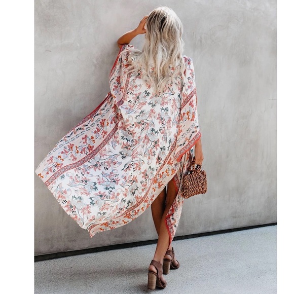 Picnic Date Tangerine & Sage Floral Kimono Top - Picture 9 of 15